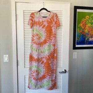 NWOT Sweet Lovely by Jen Maxi Dress, Orange Tie Dye, Size M